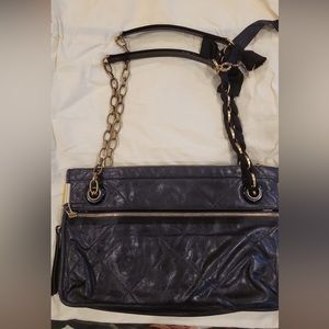 Lanvin Authentic Black Quilted Leather Goldtone Chain Crossbody/Shoulder